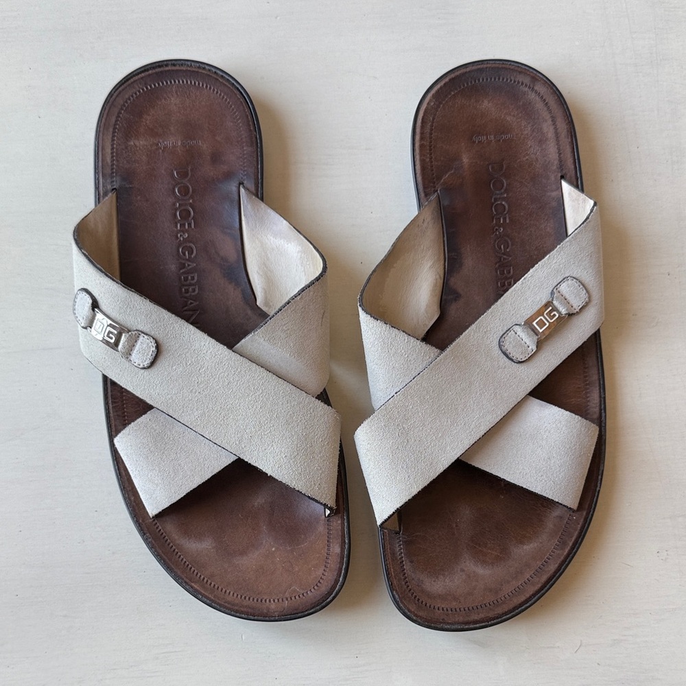 Dolce & Gabbana 100% authentic Cream Criss-Cross Sandals men’s size 40